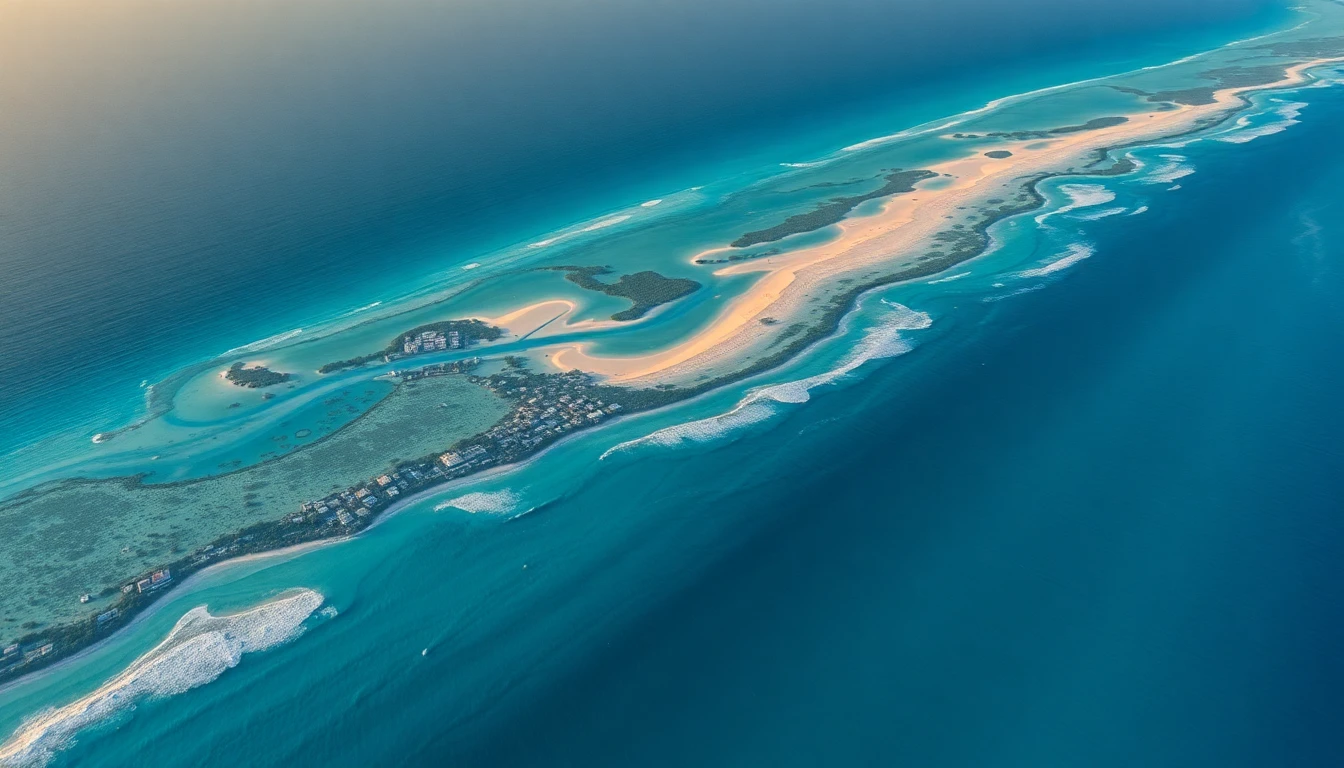 Aerial view of Florida coastal skyline and turquoise ocean water